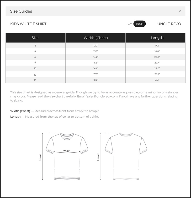 Size Chart Inch